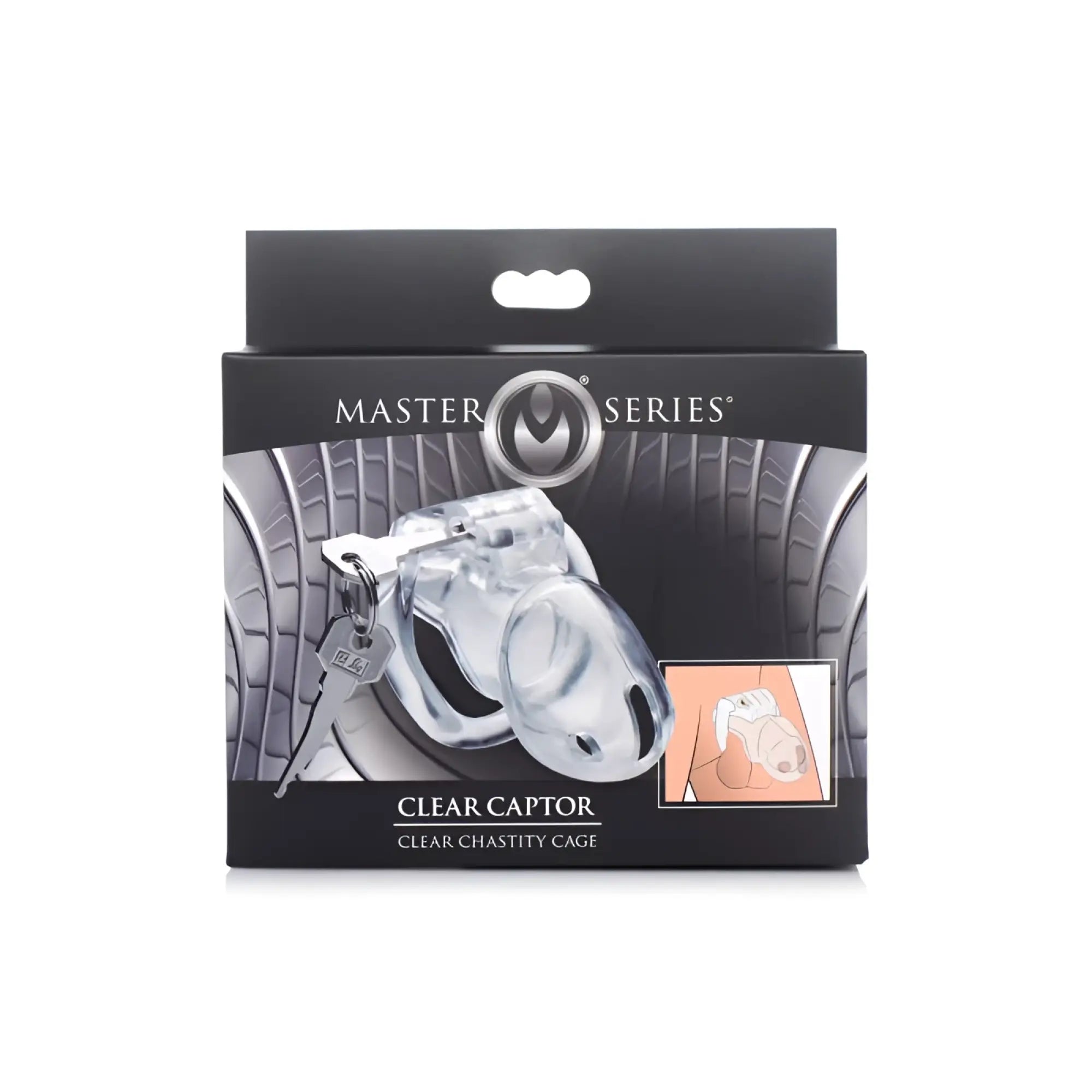 Master series clear captor medium m clear plastic chastity cage with metal key and ring for secure wear