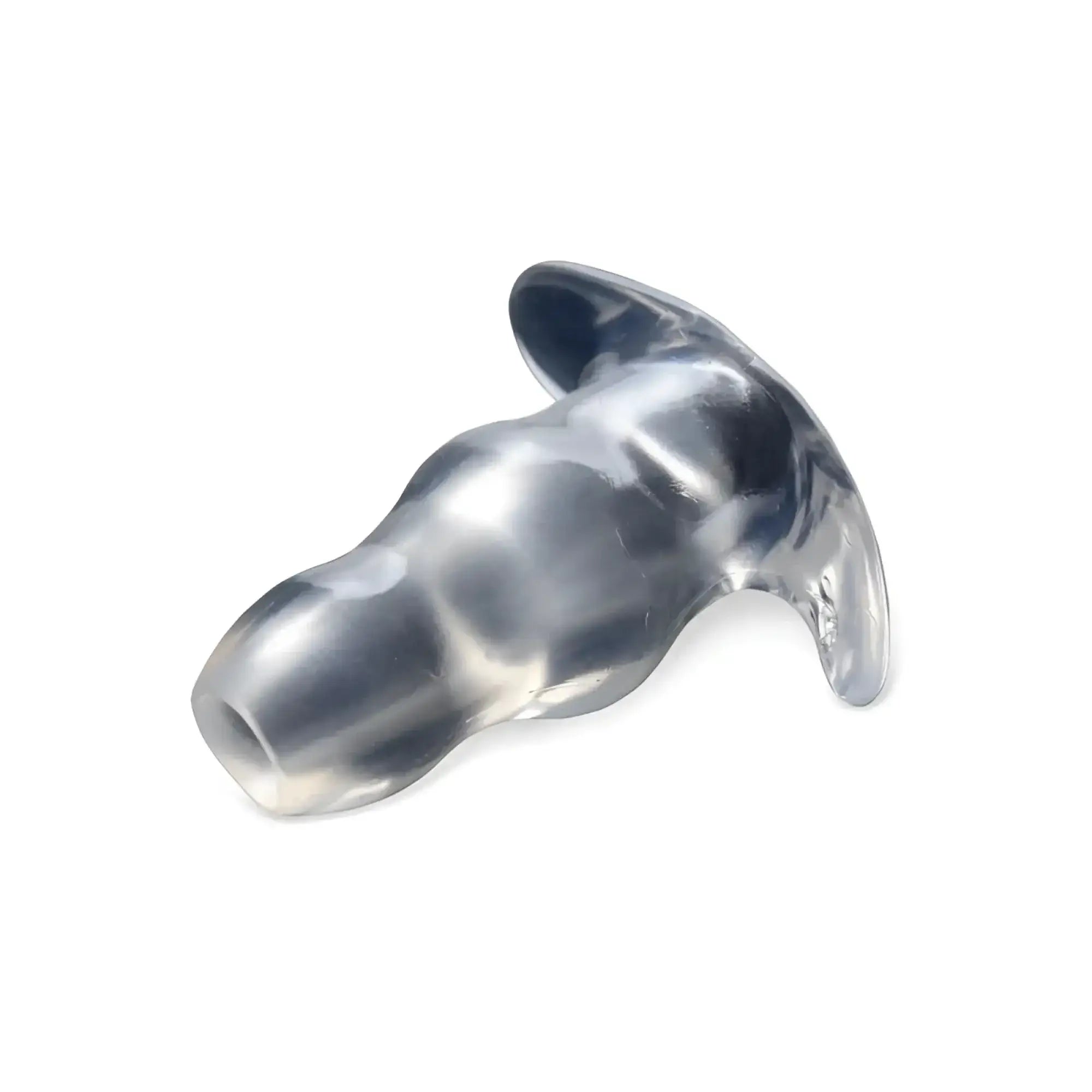 Master series clear view hollow anal plug medium m made of clear silicone with textured contoured design and flared base