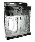 Silver chain collar set in black clear plastic package featuring two adjustable chains with metal clasps master series coveted collar and clamp union