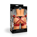 Master series crimson captive red leather thigh wrist and ankle hog tie restraints with gold-tone metal hardware
