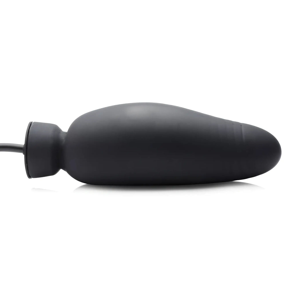 Black silicone anal plug with attached cord from master series dick spand inflatable silicone dildo black product line