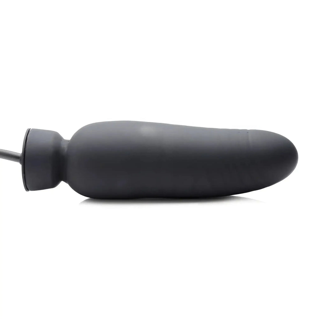 Black silicone vibrating dildo from master series with smooth tapered design and cylindrical base with cord