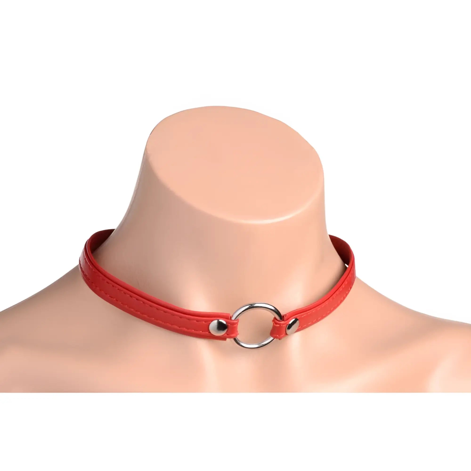 Red faux leather master series fiery pet choker with silver metal ring and two matching studs for stylish wear