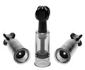 Black and clear plastic breast pump with screw mechanism from master series fusion triple suckers product line