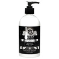 Clear plastic bottle with black pump and sleek black label featuring silver patterns for master series jizz unscented lube