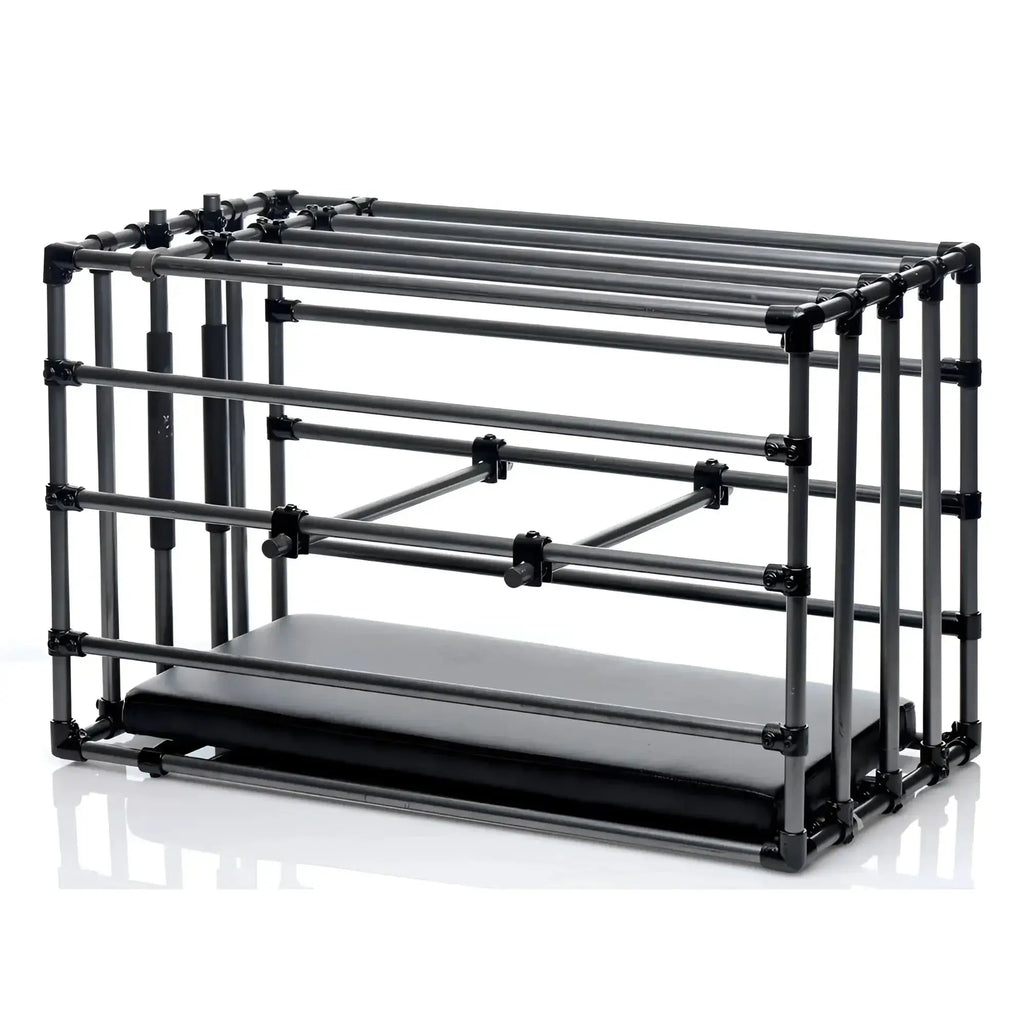 Black modular master series kennel adjustable puppy cage with padded base and adjustable horizontal bars