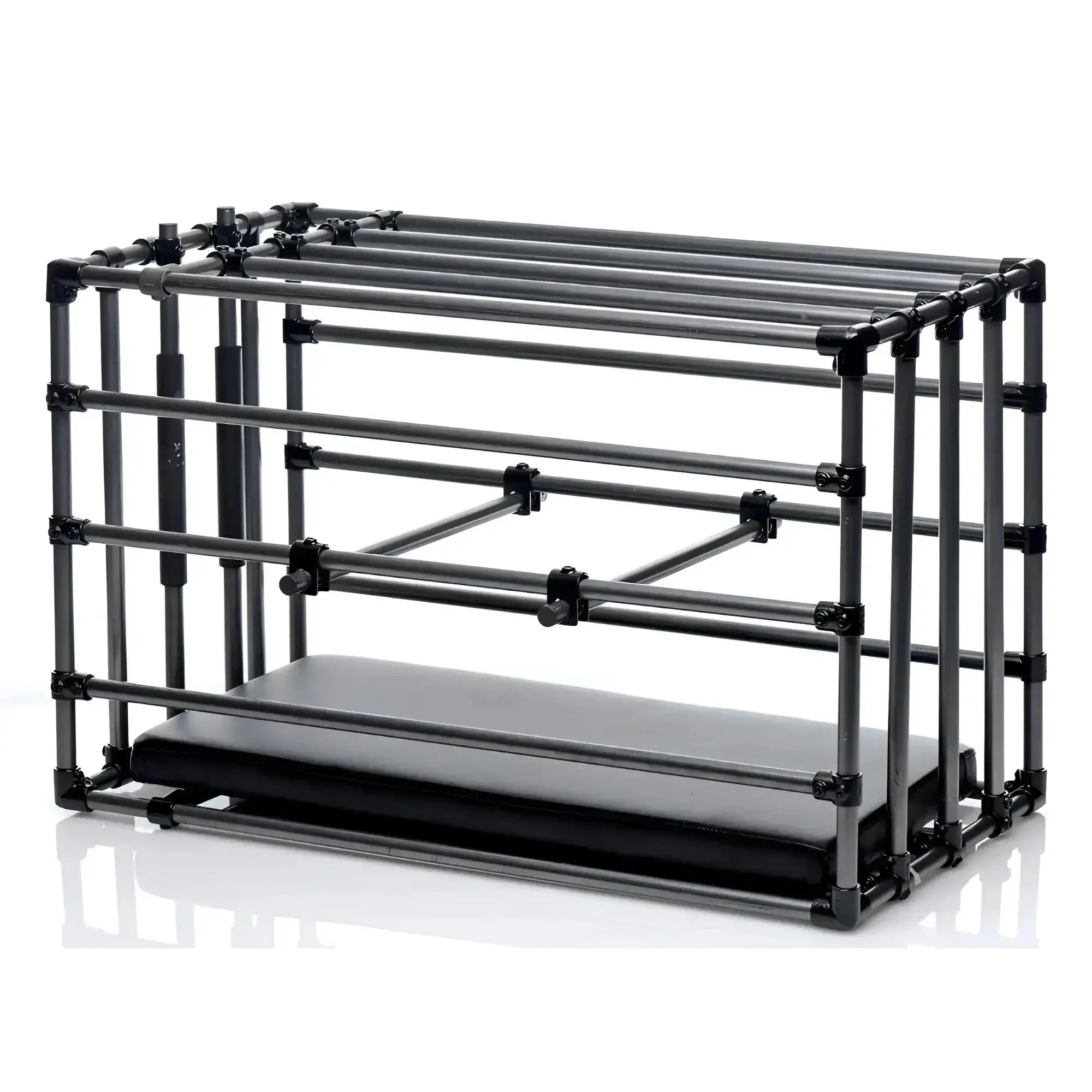 Black modular master series kennel adjustable puppy cage with padded base and adjustable horizontal bars