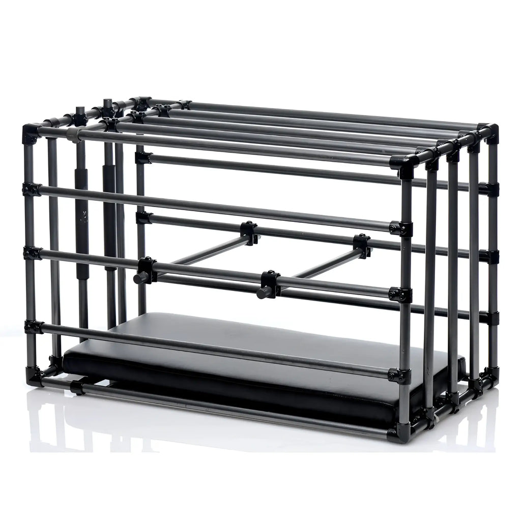 Black modular master series kennel adjustable puppy cage with padded base and adjustable horizontal bars