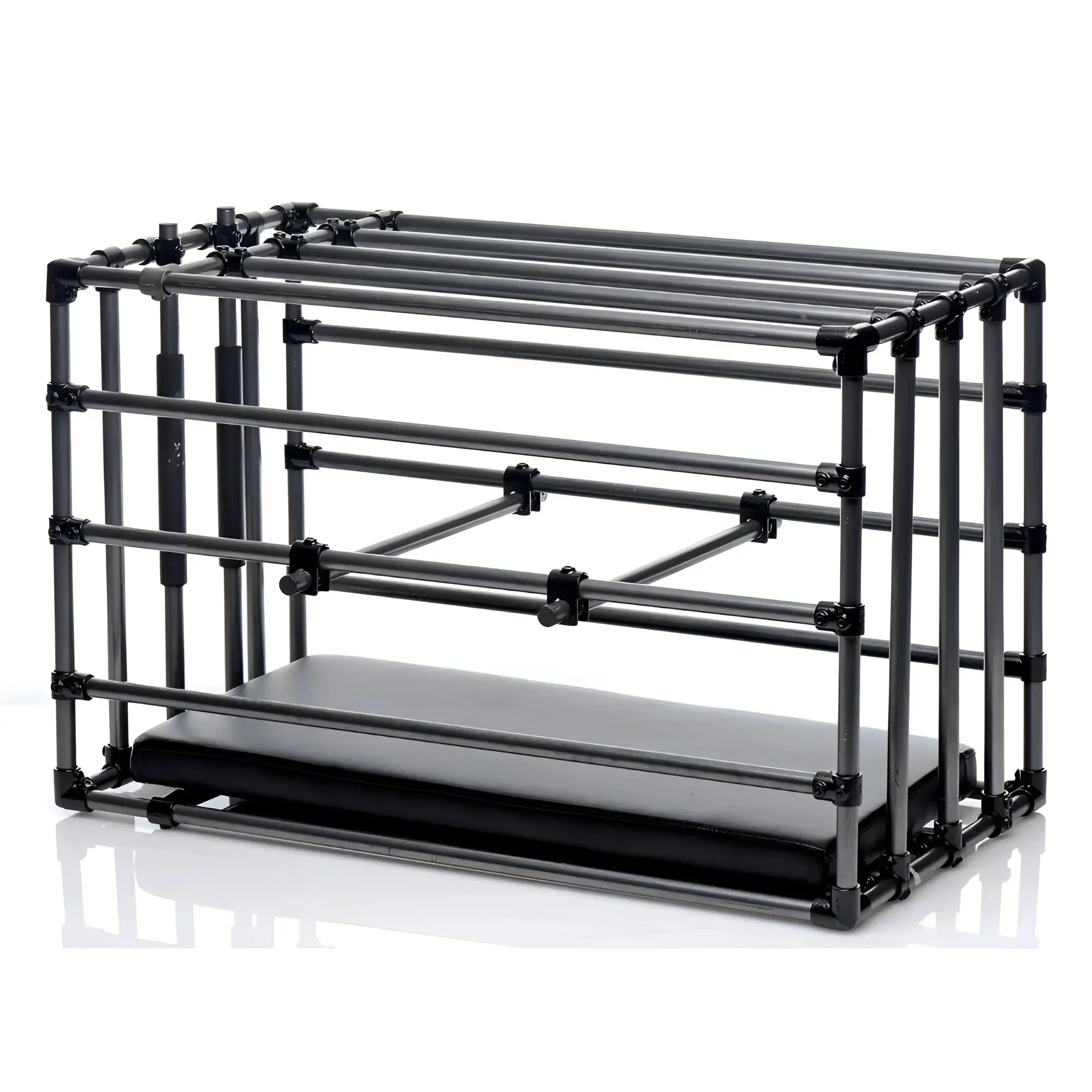 Black modular master series kennel adjustable puppy cage with padded base and adjustable horizontal bars