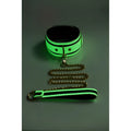 Glowing neon green and black leather collar with matching leash from Master Series Kink in the Dark collection