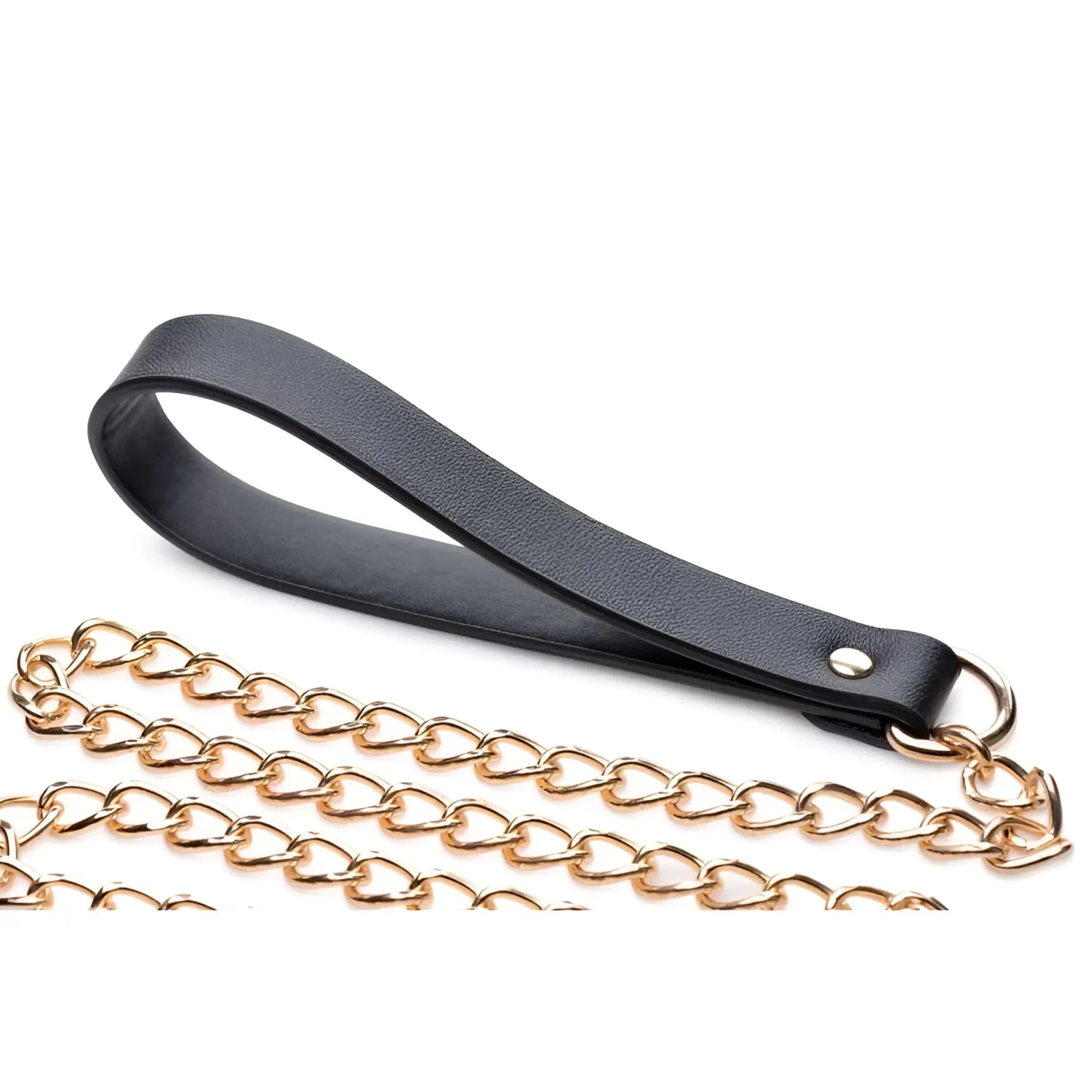 Black leather wrist strap with gold-toned chain links from master series leashed lover black gold chain leash