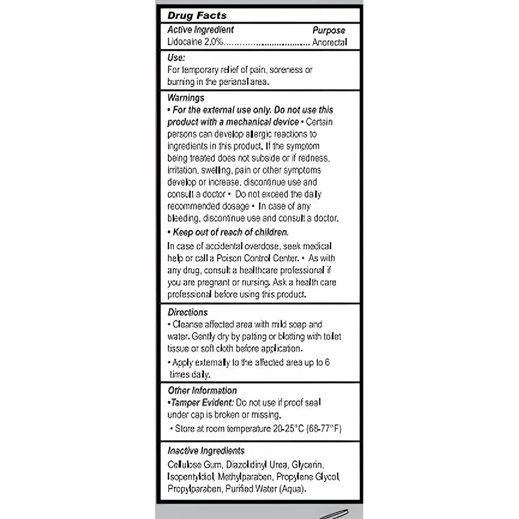 The back label on master series passion anal desensitising lubricant with lidocaine 2 percent for pain relief