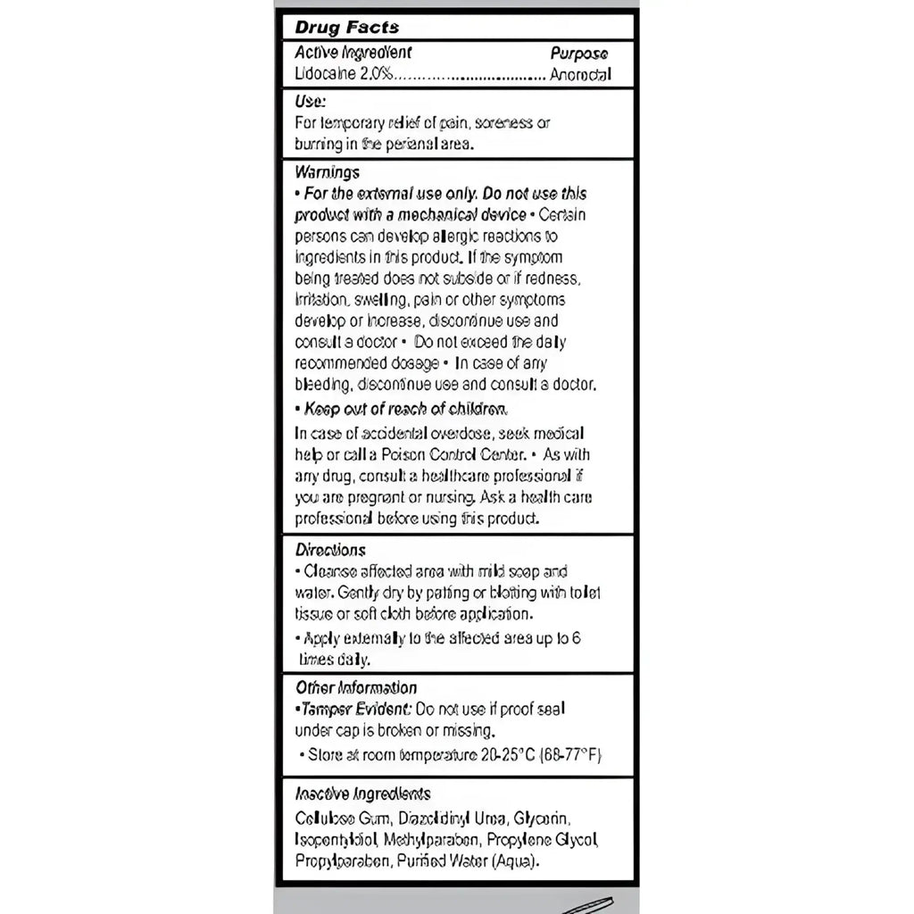 The back label on master series passion anal desensitising lubricant with lidocaine 2 percent for pain relief