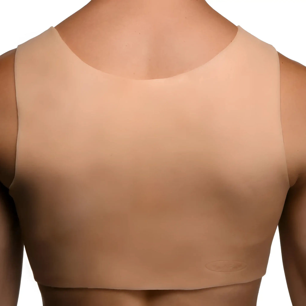 Beige seamless underwire bra with smooth stretchy fabric and rounded neckline from master series perky pair d cup silicone breasts