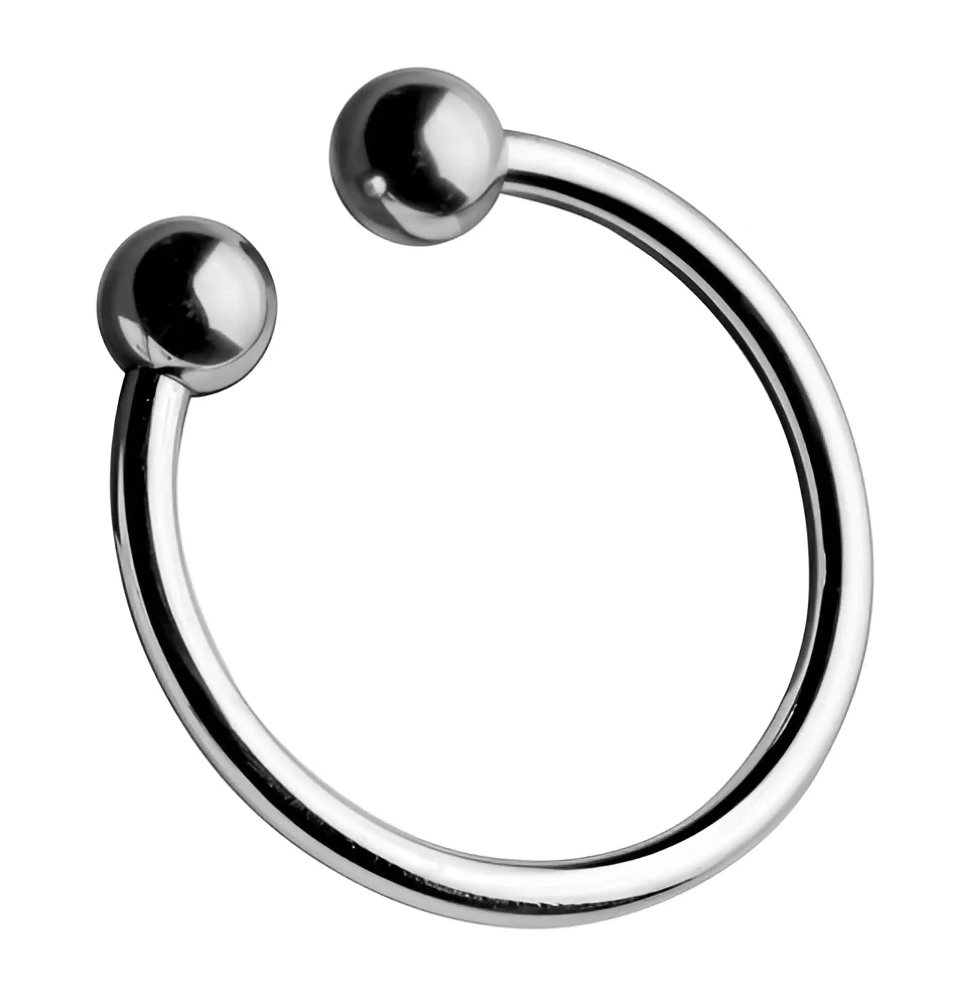 Silver-colored smooth metal master series pressure point beaded glans ring 25mm with two spherical ends