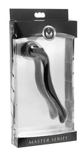Shiny chrome-finished metal door handle with sleek curved design and textured grip for master series prick 10 row spiked pinwheel
