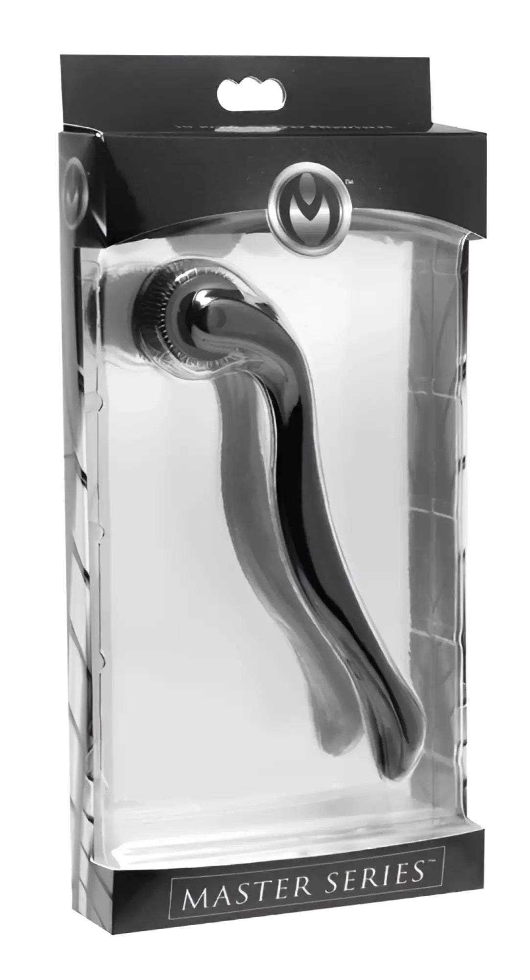 Shiny chrome-finished metal door handle with sleek curved design and textured grip for master series prick 10 row spiked pinwheel