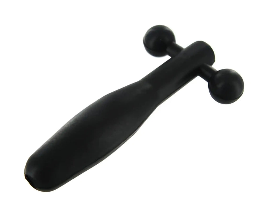 Black silicone facial roller with two spherical ends for master series silicone cum-thru barbell penis plug use