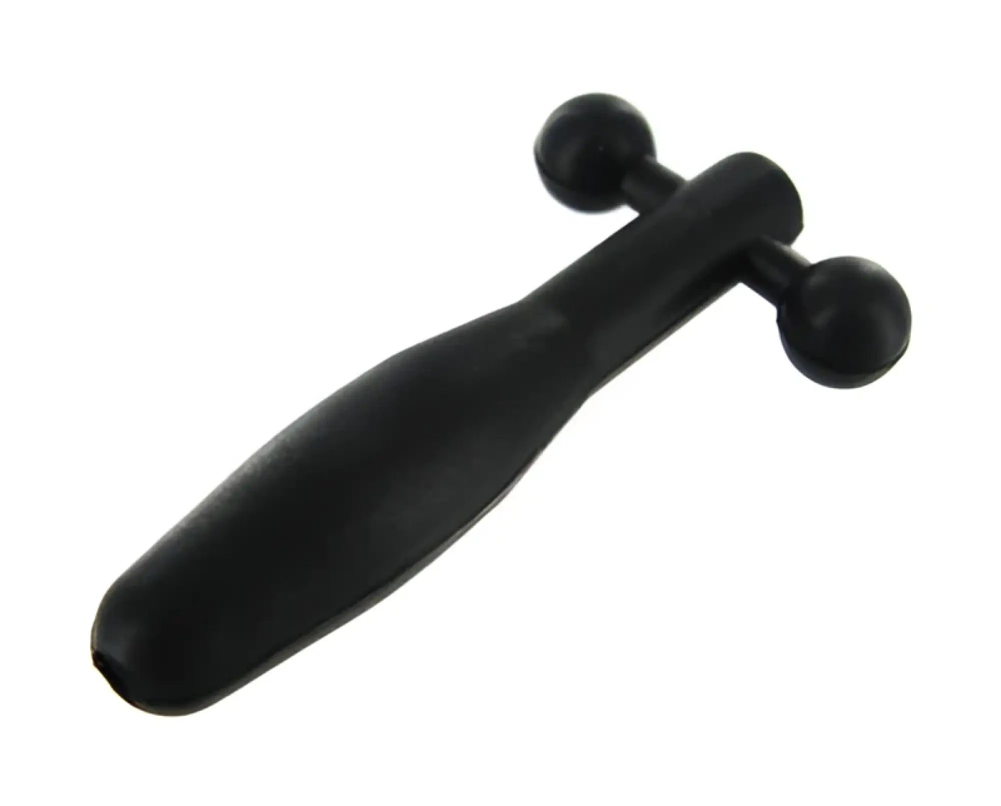 Black silicone facial roller with two spherical ends for master series silicone cum-thru barbell penis plug use
