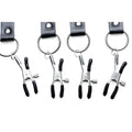 Set of four black and silver breast clamps with leather keychain rings from master series spread xl labia spreader straps