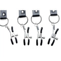 Set of four black and silver breast clamps with leather keychain rings from master series spread xl labia spreader straps