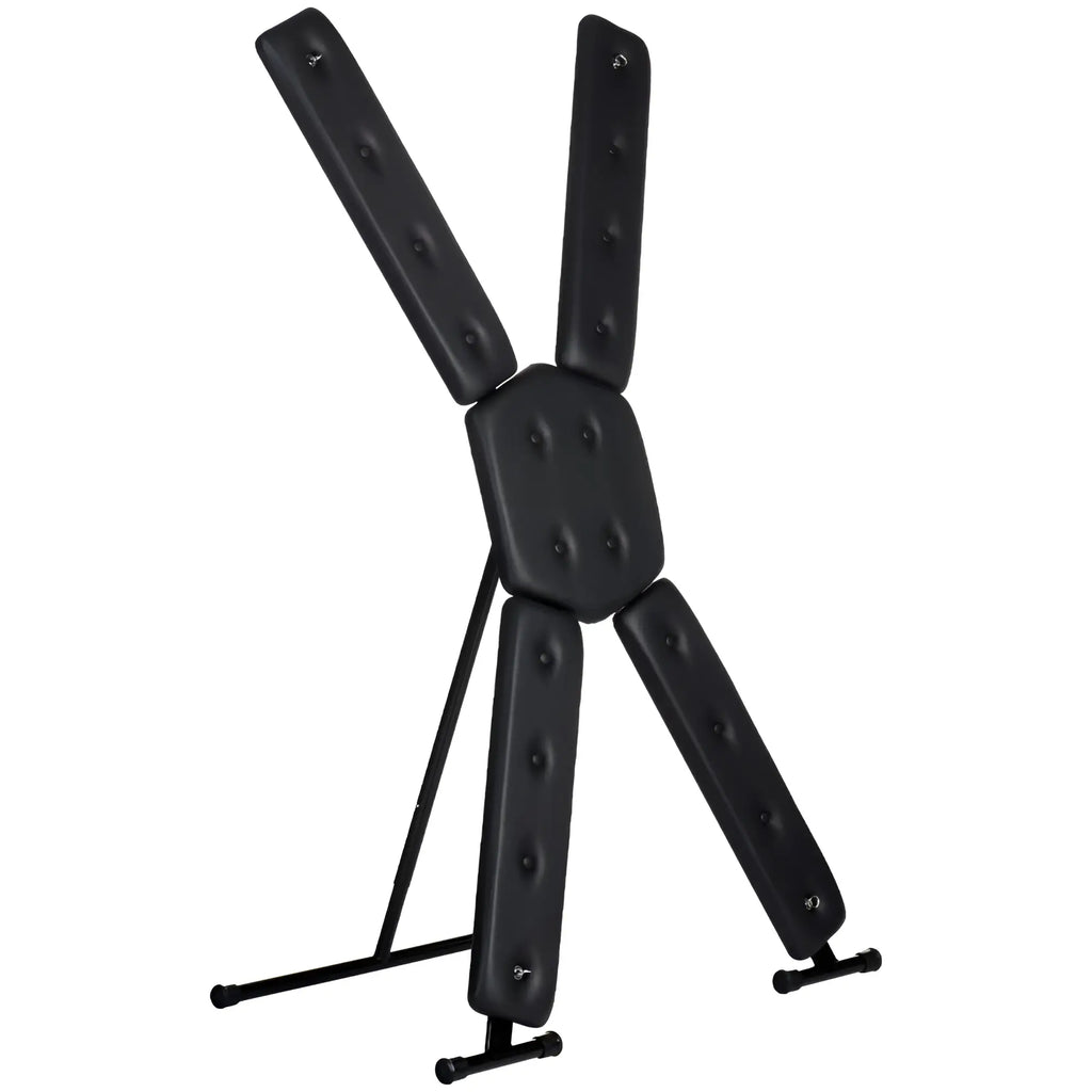 Master series st andrews cross deluxe frame featuring black padded x-shaped tufted back support with metal frame visible from back side