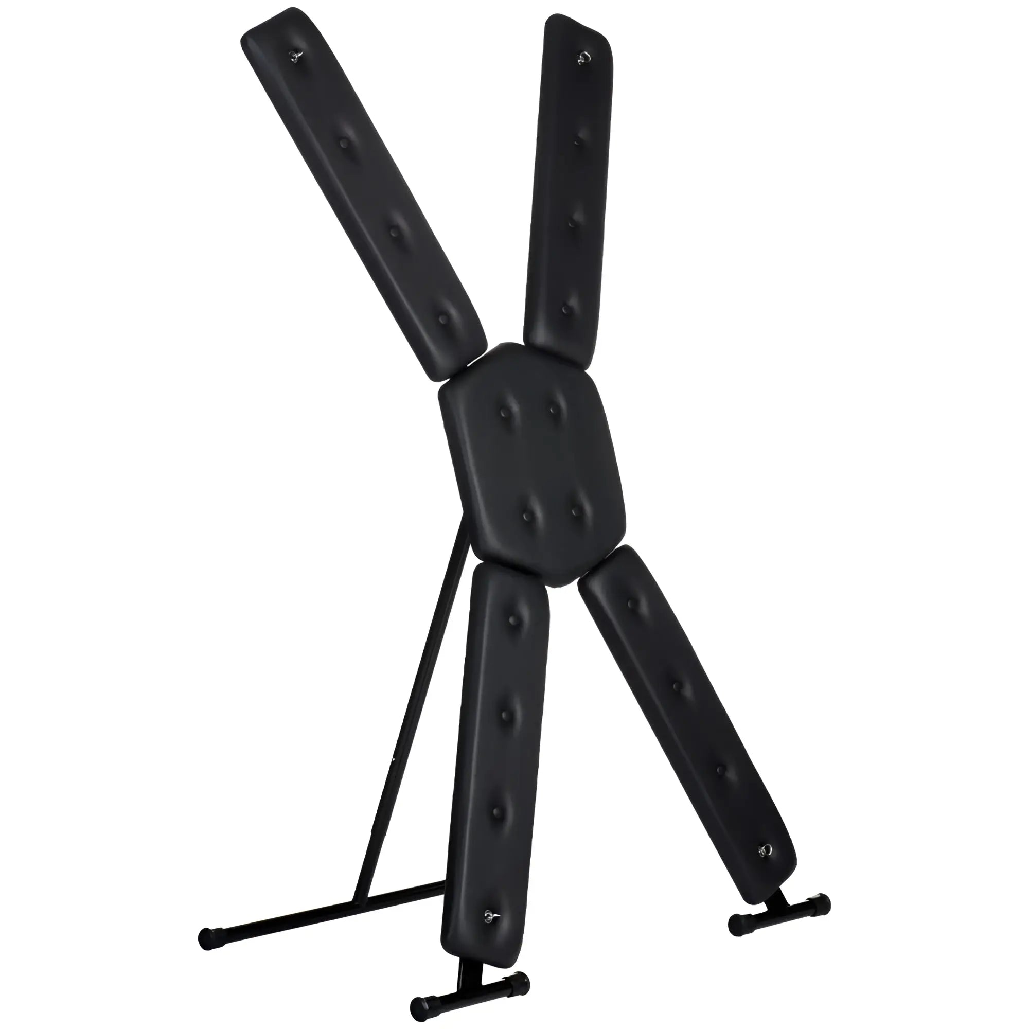 Master series st andrews cross deluxe frame featuring black padded x-shaped tufted back support with metal frame visible from back side