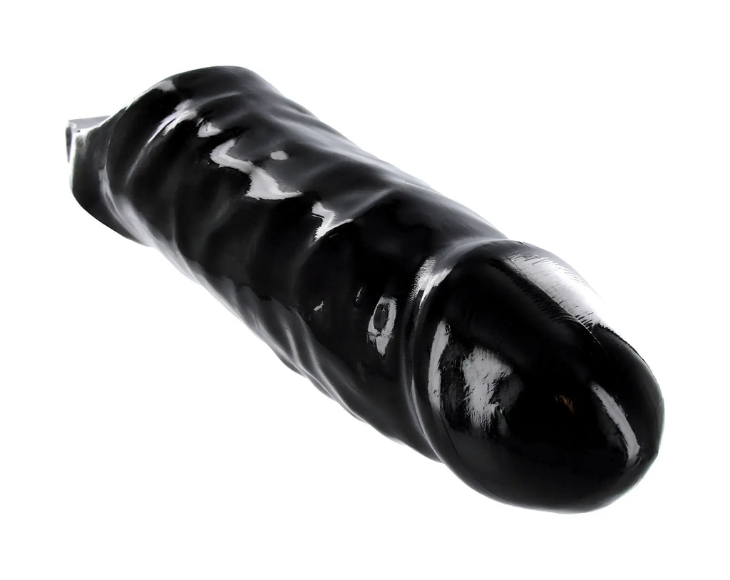 Master Series XL Black Mamba cock sheath black glossy silicone dildo with textured shaft and rounded head