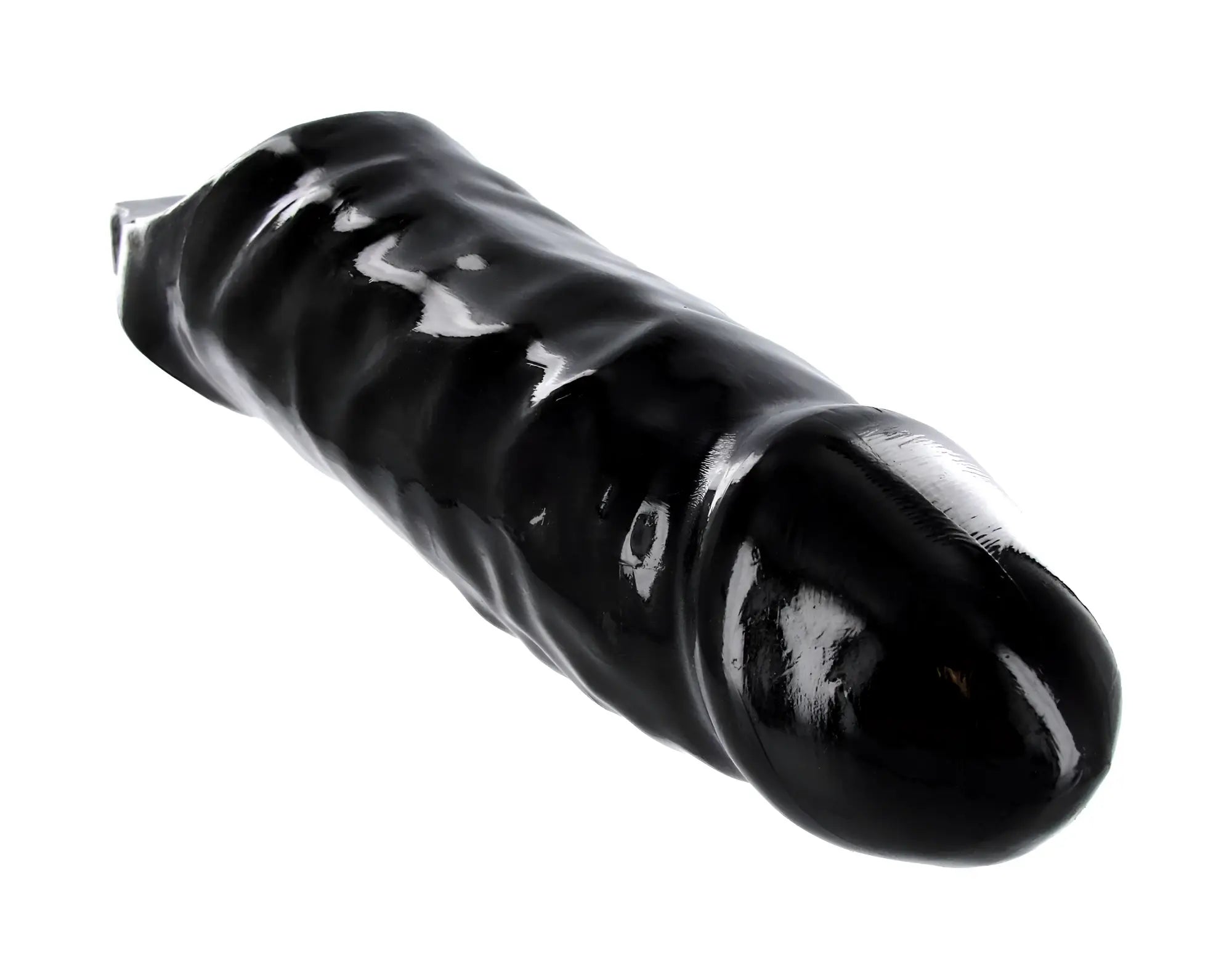 Master Series XL Black Mamba cock sheath black glossy silicone dildo with textured shaft and rounded head