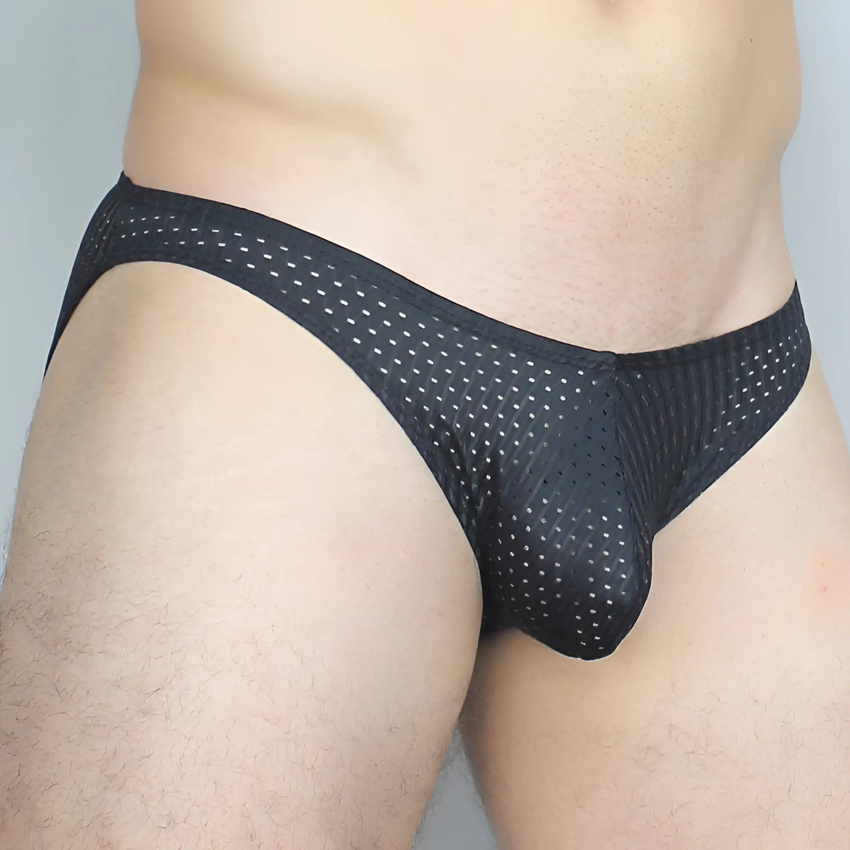 Mckillop mckgkpl bikini brief black mesh briefs with a subtle dotted pattern front view