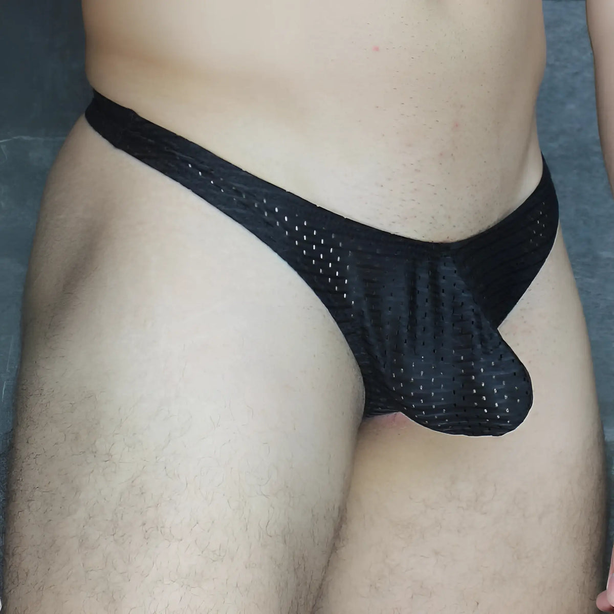 Black mesh briefs with a supportive contoured design from Mckillop MCKVTPL thong showing the front side