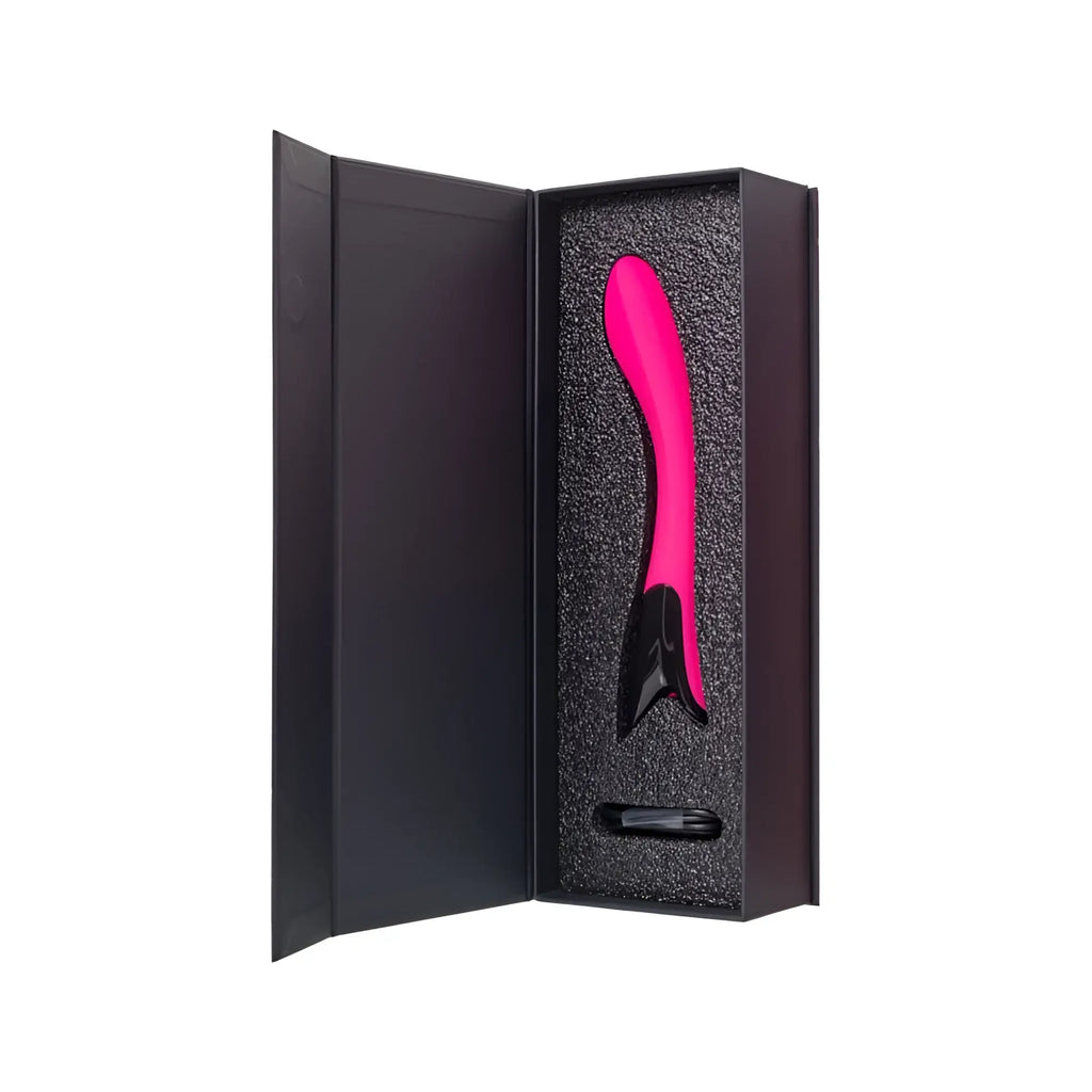 A sleek pink and black eroTEQ Mecawn Slimline G-spot vibrator with a smooth curved design for targeted pleasure
