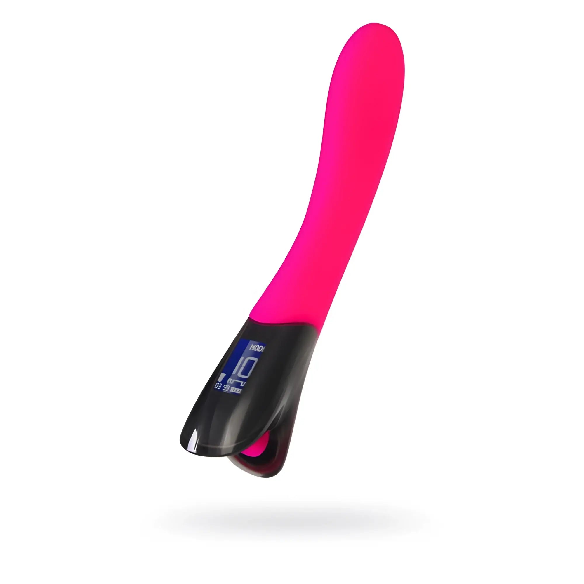 Vibrant pink and black silicone eroTEQ eroTeq Mecawn slimline G-spot vibrator with digital display