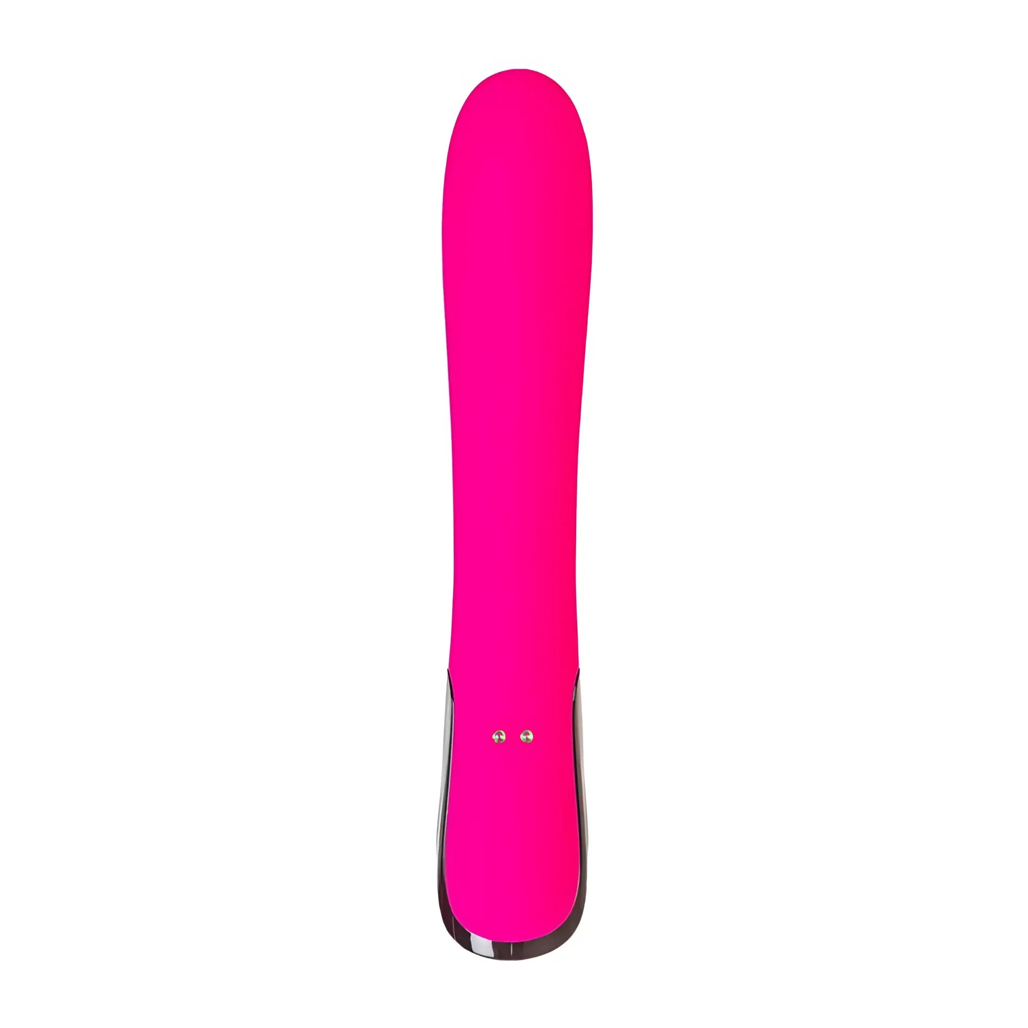 Vibrant pink silicone handheld eroTEQ Mecawn Slimline G-Spot vibrator with sleek rounded design and metallic base accent