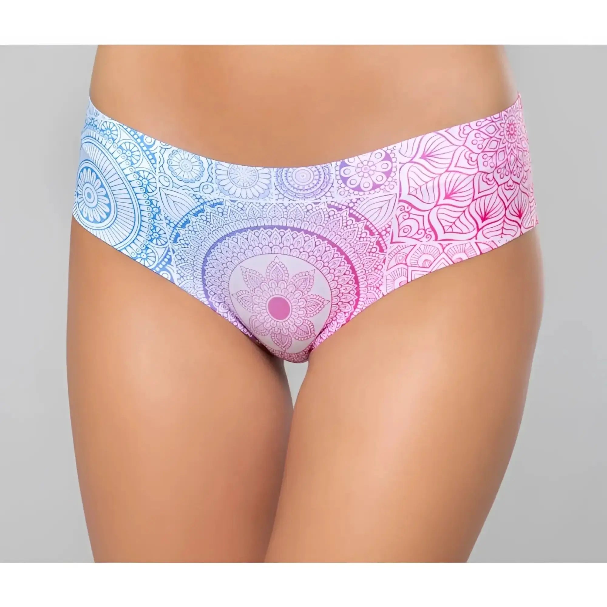 Pastel blue and pink mandala patterned mememe lingerie mandala emotional thong s in soft stretchy fabric
