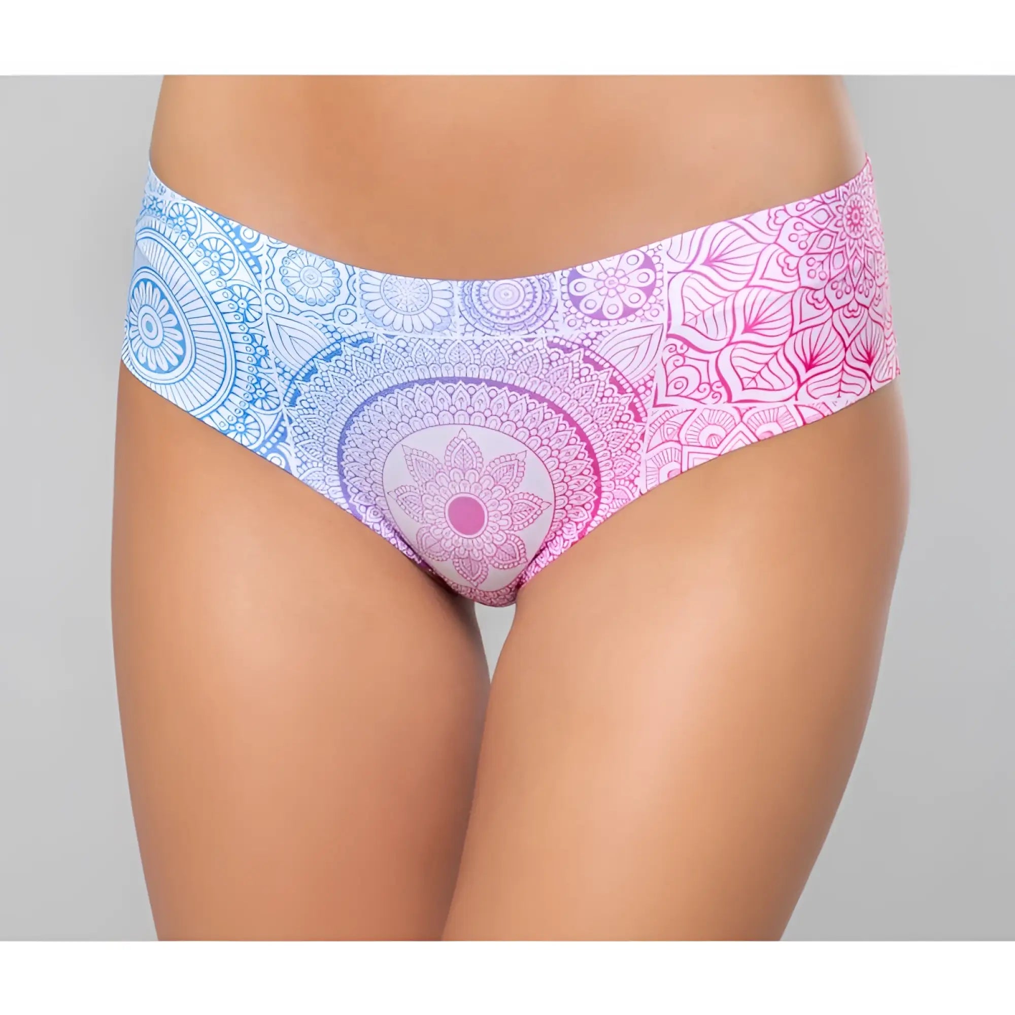 Pastel blue and pink mandala patterned mememe lingerie emotional thong xl made of soft stretchy fabric