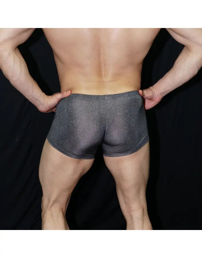 Men's bicolor grey boxer underwear by Arroyman featuring a snug fit and soft fabric shown from the back.