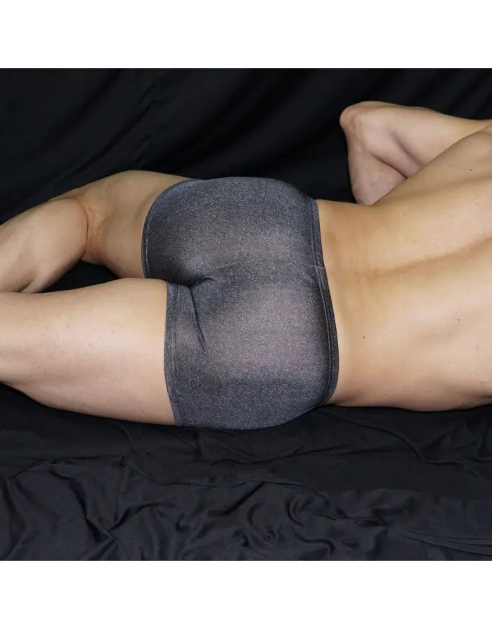 Men's bicolor grey boxer underwear by Arroyman featuring a snug fit and soft fabric shown on a model from the back.