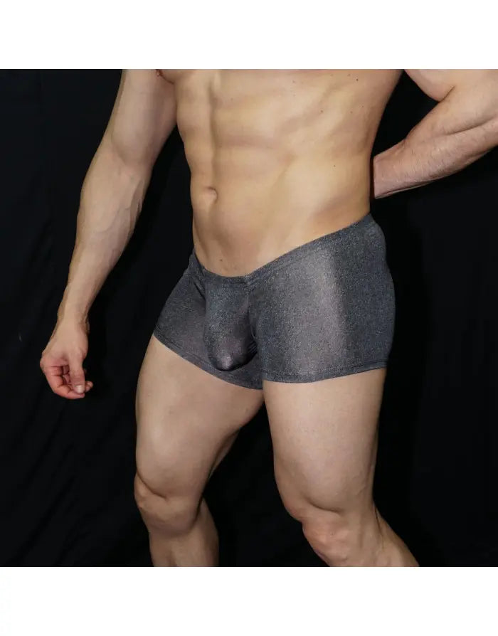 Men's bicolor grey boxer underwear by Arroyman featuring a snug fit and soft material shown on a model.