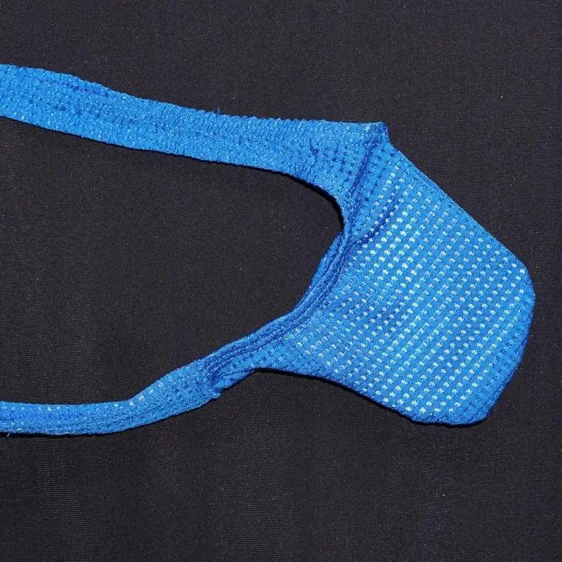 Blue mesh thong underwear by Arroyman featuring a textured design and minimal coverage showcasing a soft waistband.