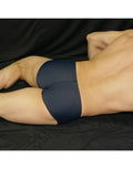 Navy blue boxer underwear by Arroyman featuring a smooth fabric and a snug fit shown on a model from the back.