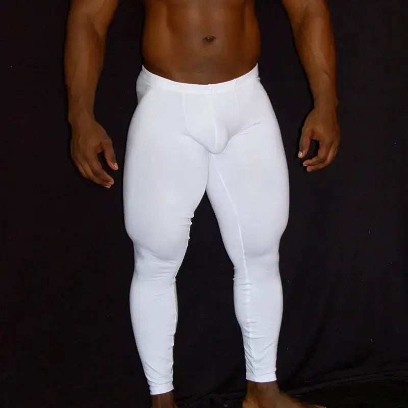 White spandex fitness tights by Arroyman featuring a snug fit and smooth texture ideal for workouts.