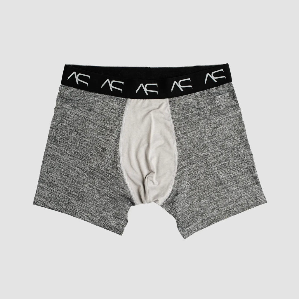 Gray heathered mesh combo trunks boxer briefs with white inner panel and black ac logo waistband