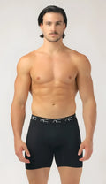 Black menâs mesh short trunks boxer briefs with ac logo pattern on white waistband for breathable comfort