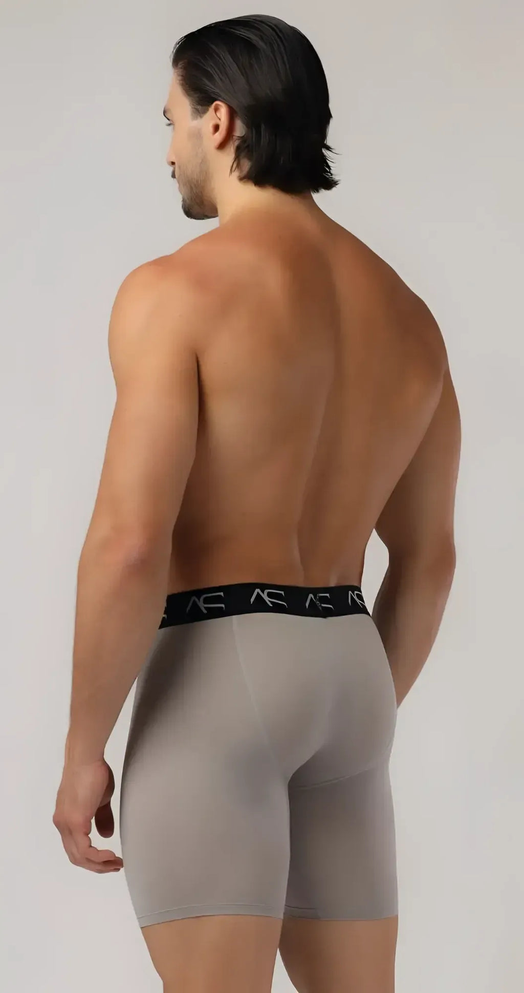 Gray mesh short trunks menâs boxer briefs with black elastic waistband featuring the ac logo