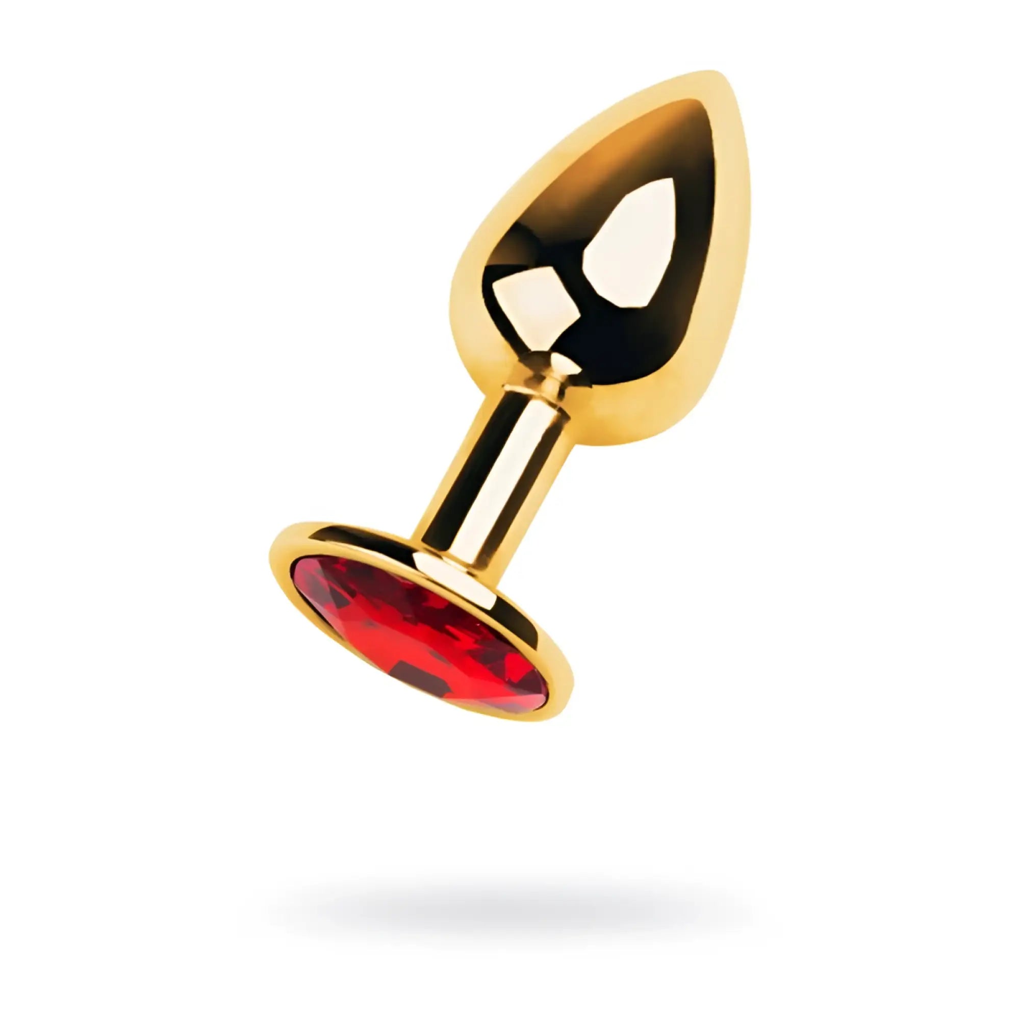 Metal gold anal plug with a faceted red ruby gemstone base small metal sex toy accessory