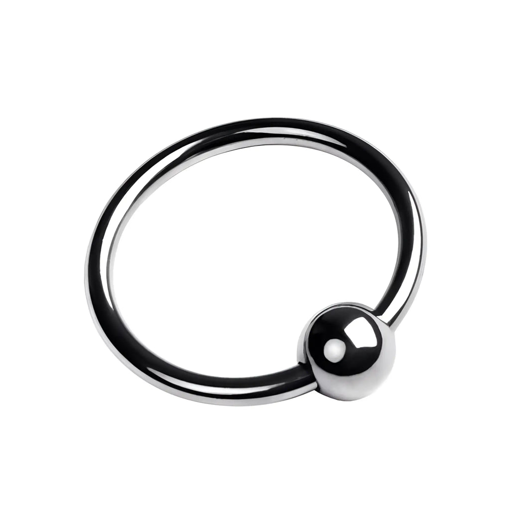Shiny silver metal penis head ring 25mm with smooth spherical ball end made of metal