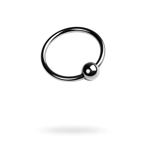 A sleek polished silver metal penis head ring 30mm with a smooth rounded ball nose ring end