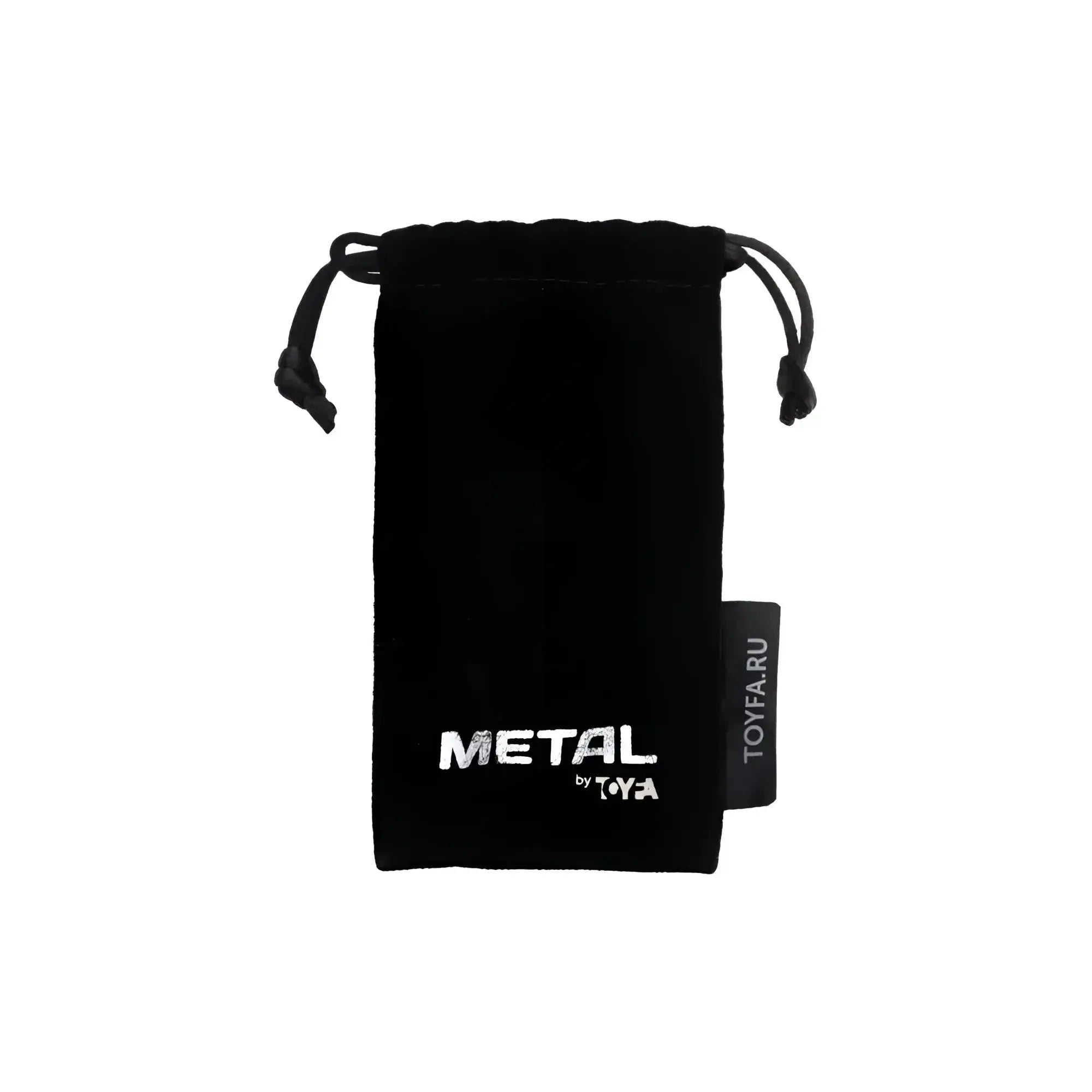 Black velvet drawstring pouch with metal by toya embroidered in white for metal penis head ring large 40mm