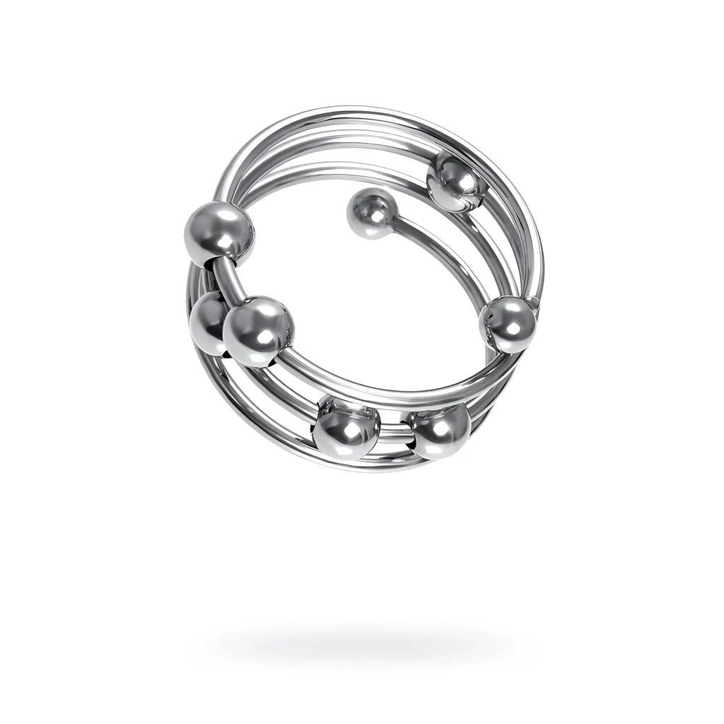Silver metal penis head ring large 40mm with polished spherical beads multi-ring body piercing jewelry
